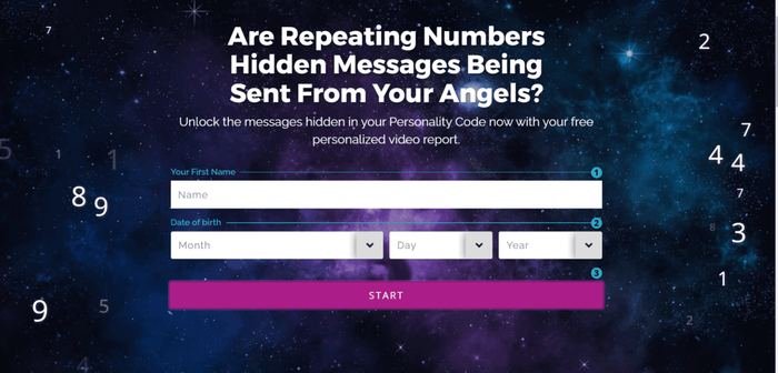 The Numerologist online reading interface, where you enter your name and birth date